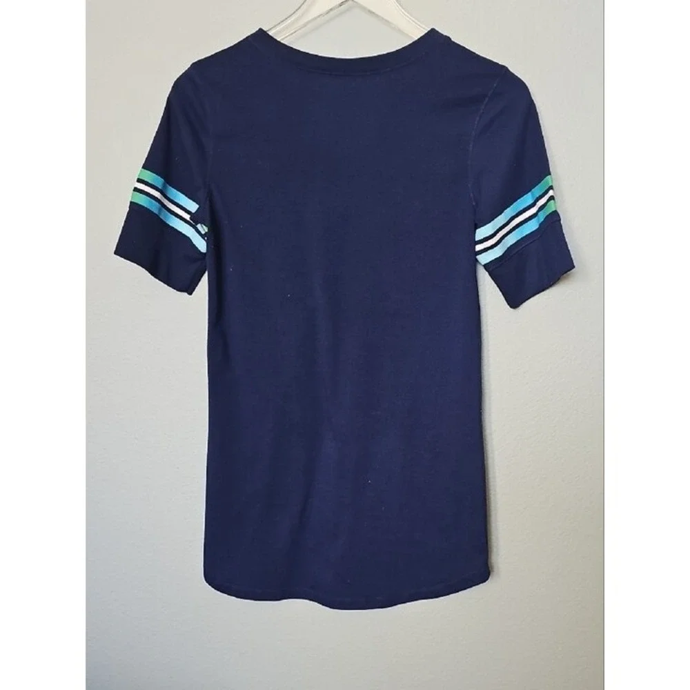Justice Girls Navy Blue Peace Graphic Sleep Shirt V-Neck Athletic Stripes 16/18
